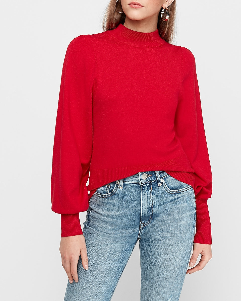 Express | Mock Neck Puff Sleeve Sweater ...